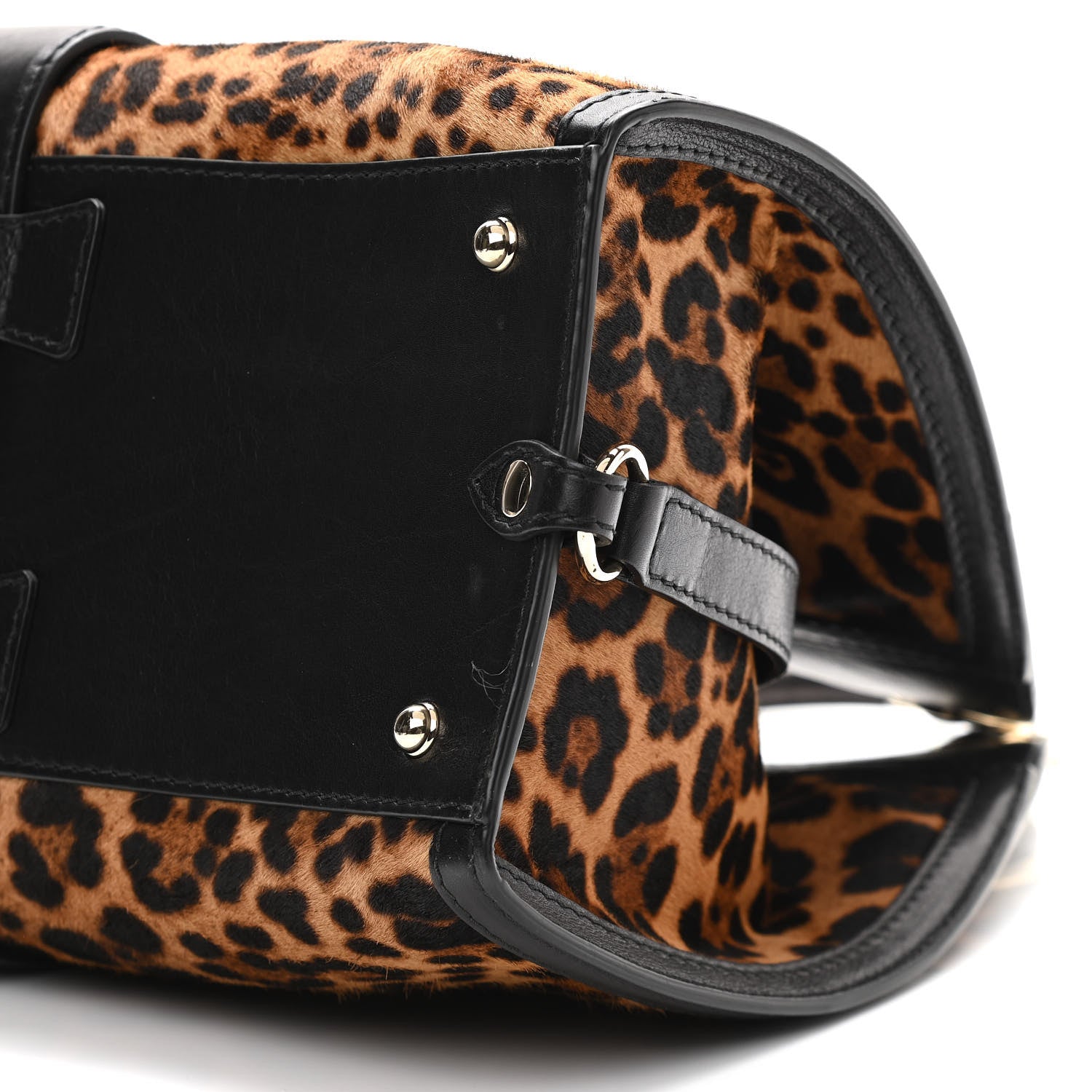 Gucci Calf Hair Jaguar Print Medium Stirrup Top Handle Bag Black 10 of 11