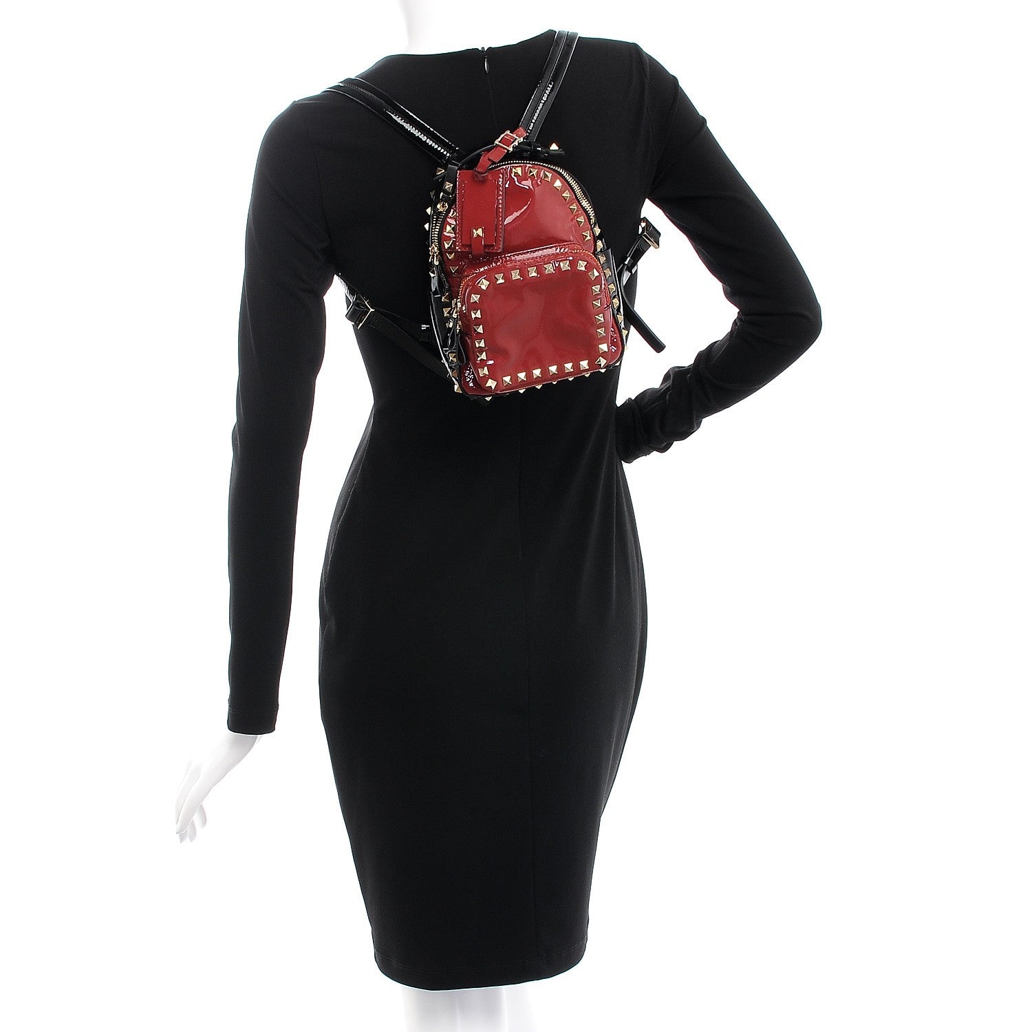 Valentino Garavani Patent Mini Rockstud Backpack Scarlet Black 2 of 6