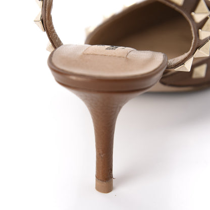 Valentino Garavani Pebbled Calfskin Rockstud Ankle Strap 65mm Pumps 37.5 Deep Cuir 11 of 13
