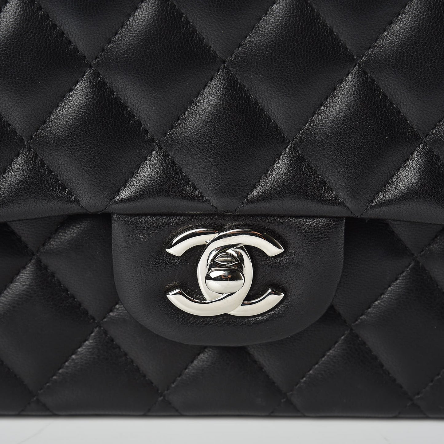 Lambskin Quilted Medium Double Flap Black