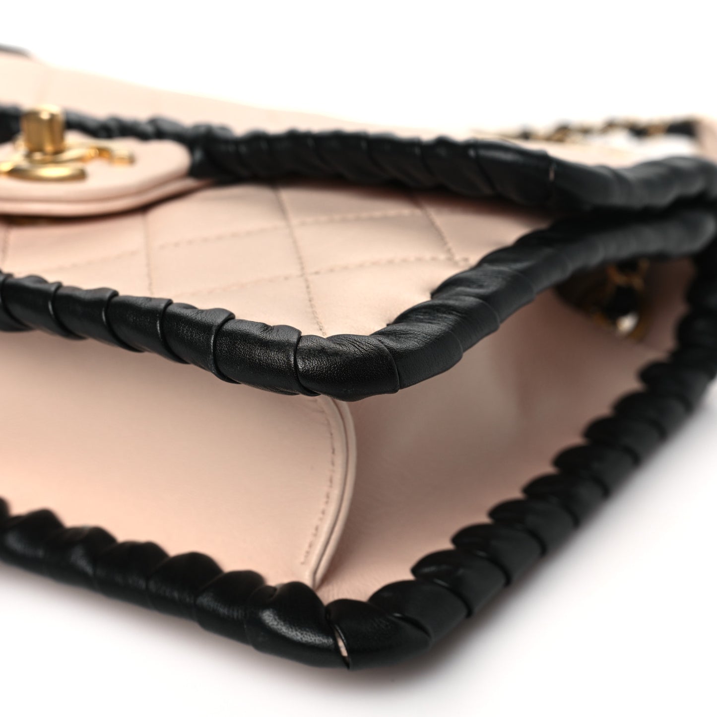 Braided Calfskin My Own Frame Flap Light Beige Black