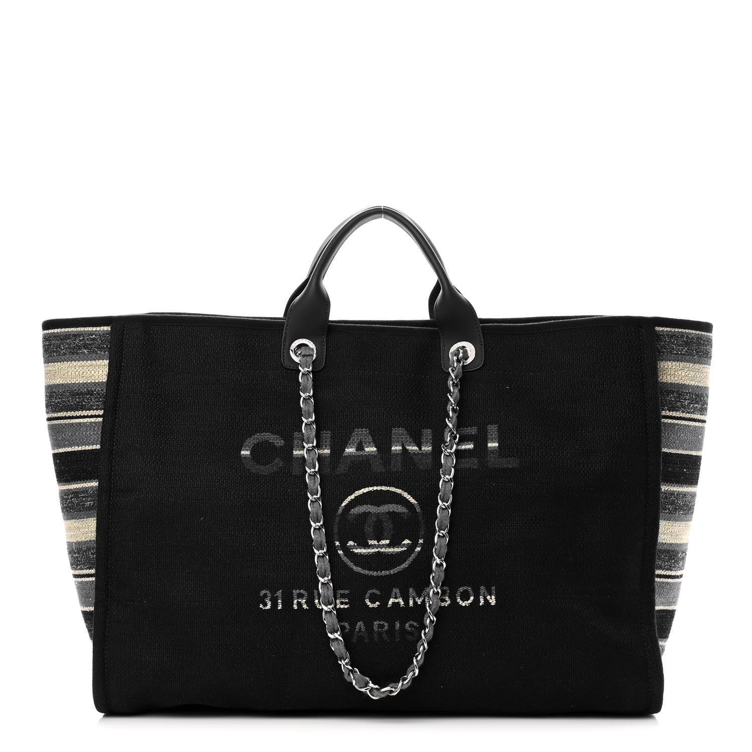 Chanel Canvas Striped Extra Large Deauville Tote Black Grey 1 of 10
