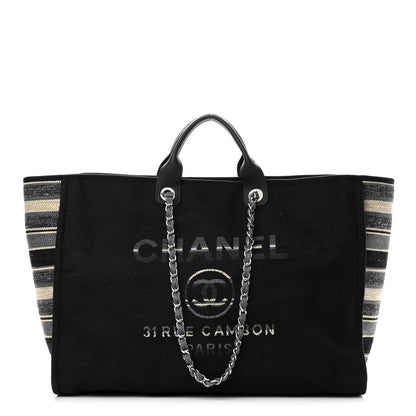 Chanel Canvas Striped Extra Large Deauville Tote Black Grey 1 of 10