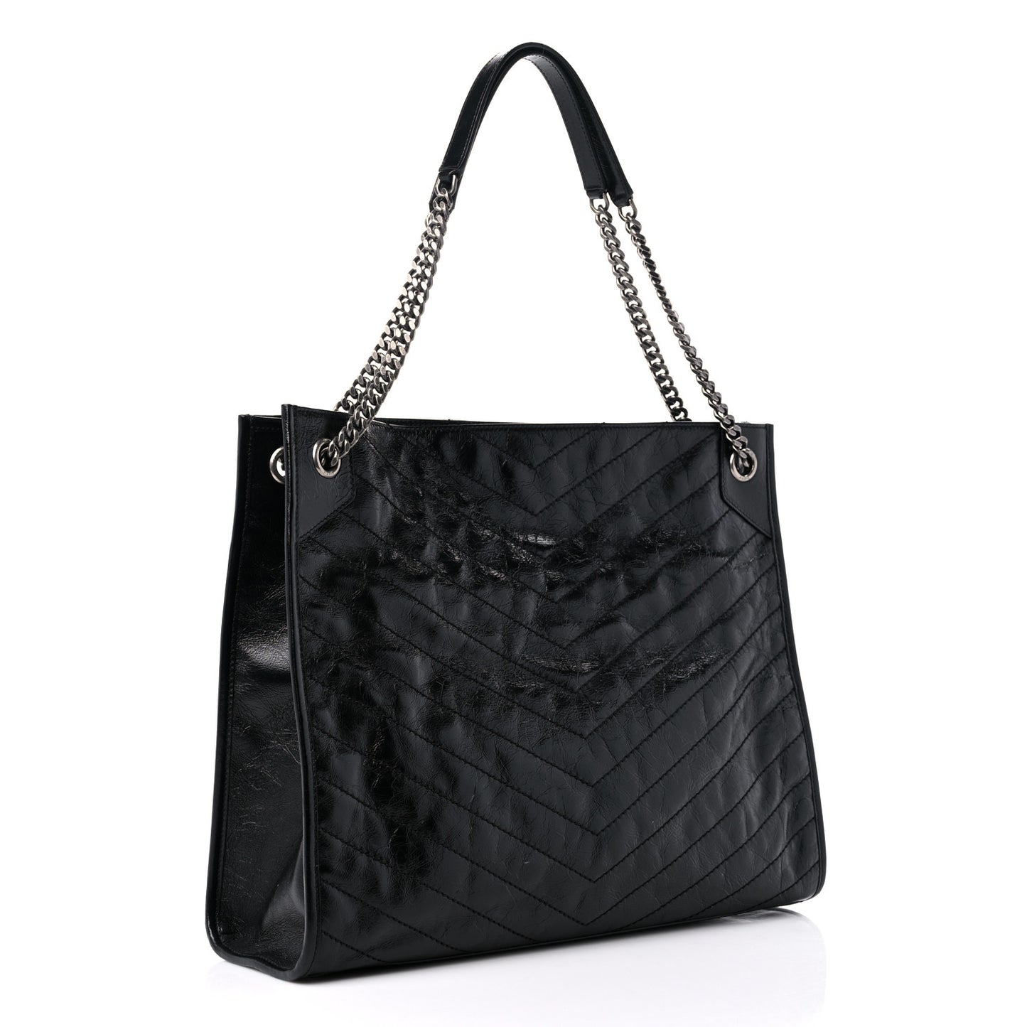Crinkled Calfskin Matelasse Monogram Large Niki Shopper Tote Black