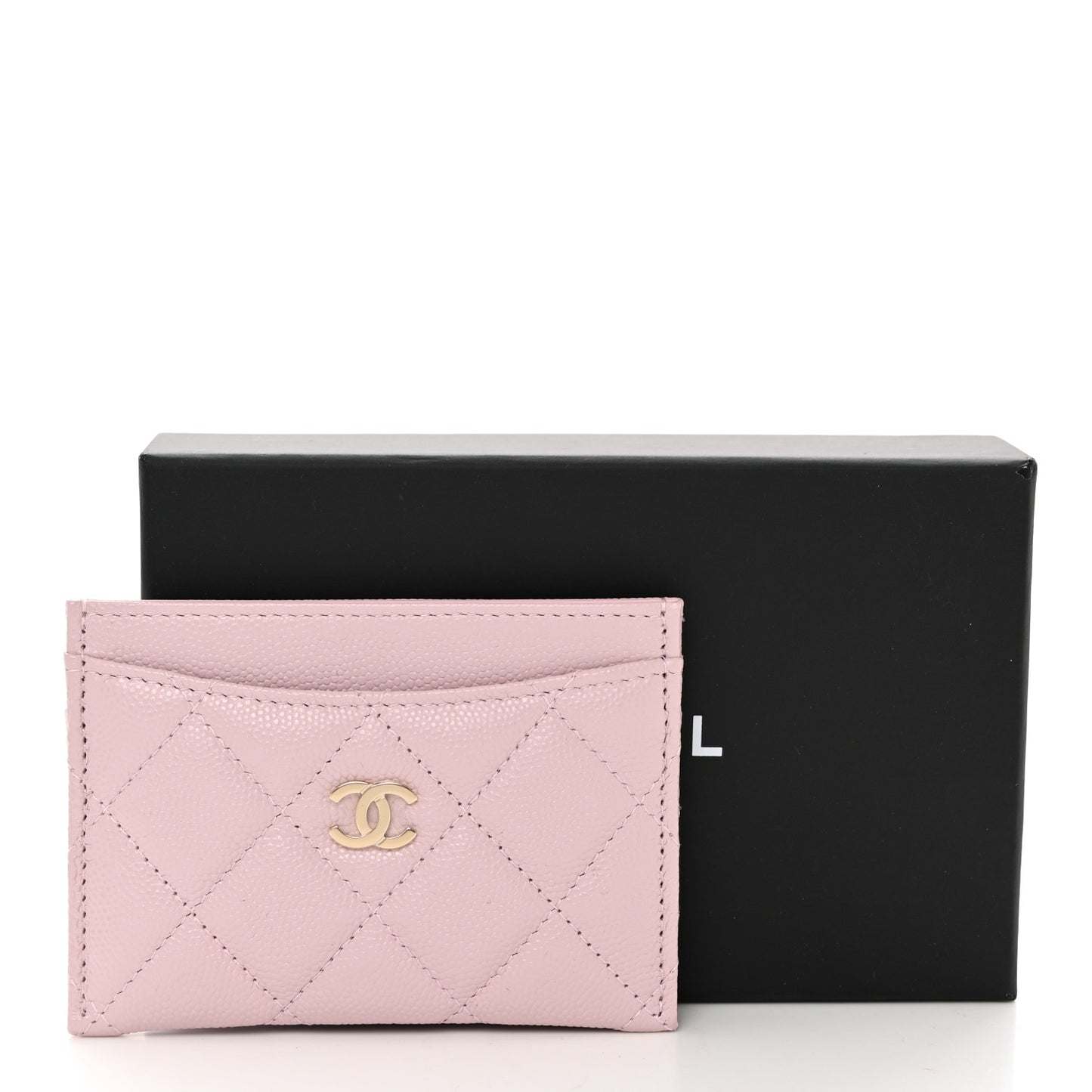 Caviar Quilted Card Holder Light Pink