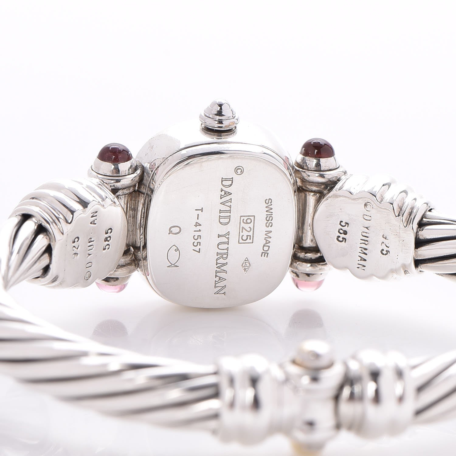 David Yurman Sterling Silver Diamond Bezel Pink Mother of Pearl Pink Tourmaline 21mm Classic Cable Quartz Watch 4 of 7