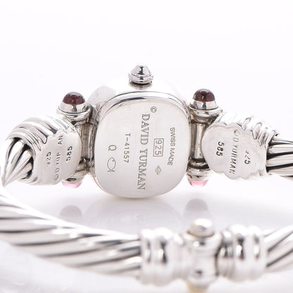 David Yurman Sterling Silver Diamond Bezel Pink Mother of Pearl Pink Tourmaline 21mm Classic Cable Quartz Watch 4 of 7