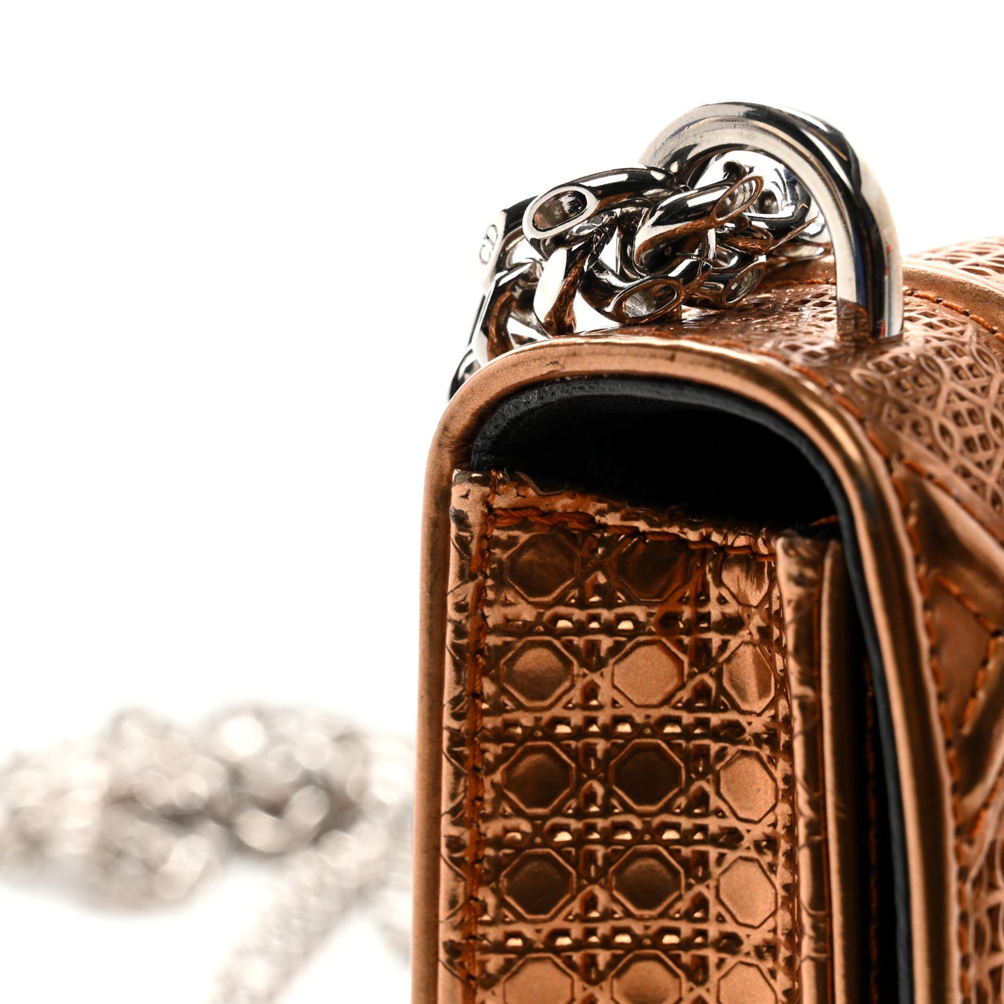 Metallic Patent Micro-Cannage Mini Diorama Flap Bag Orange