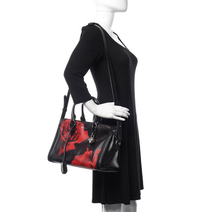 Alexander McQueen Calfskin Rose Printed Small Skull Padlock Zip Around Tote Black 2 of 11