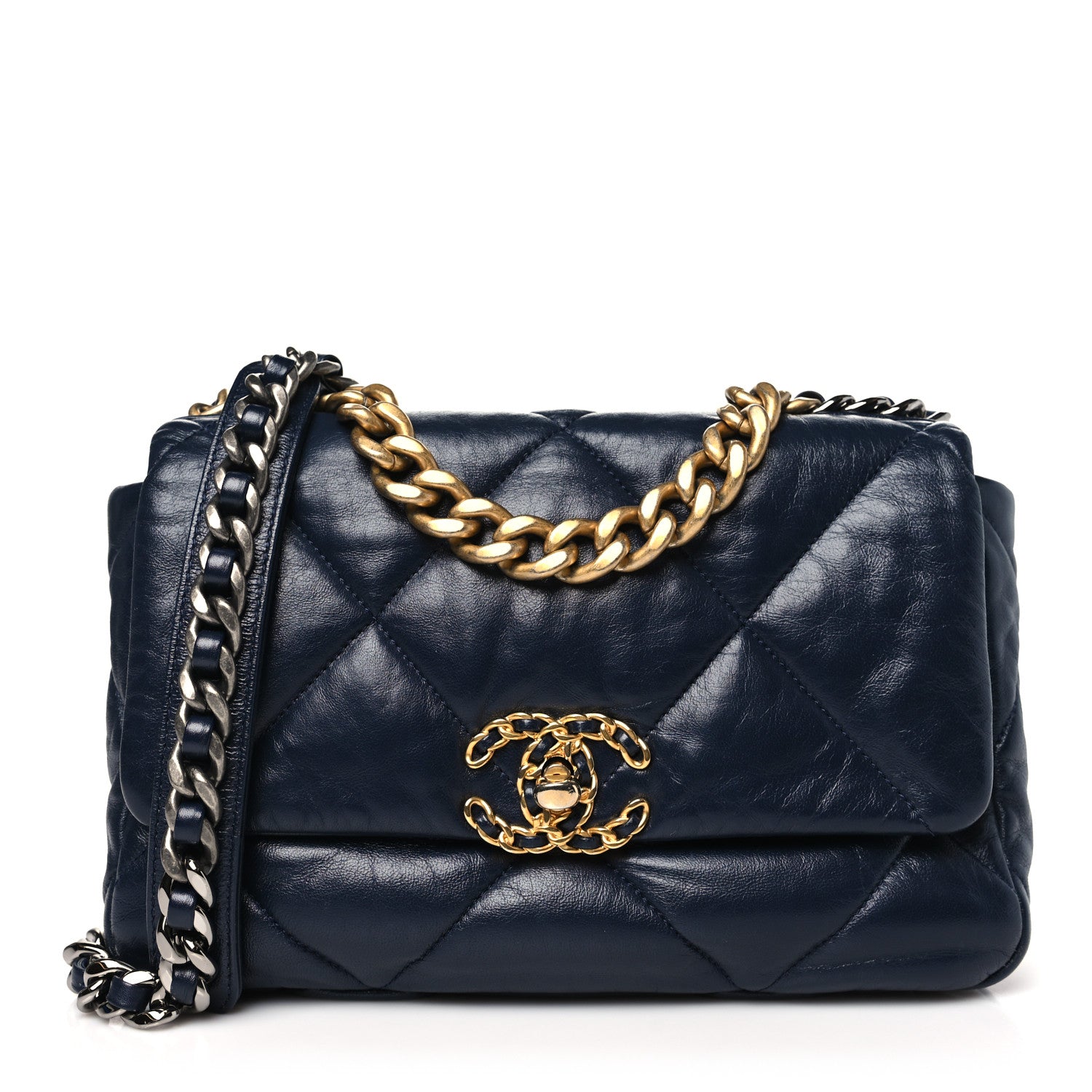Chanel Goatskin Quilted Medium Chanel 19 Flap Navy Blue 1 of 10