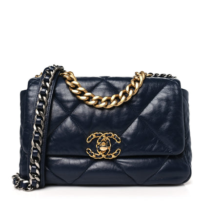 Chanel Goatskin Quilted Medium Chanel 19 Flap Navy Blue 1 of 10