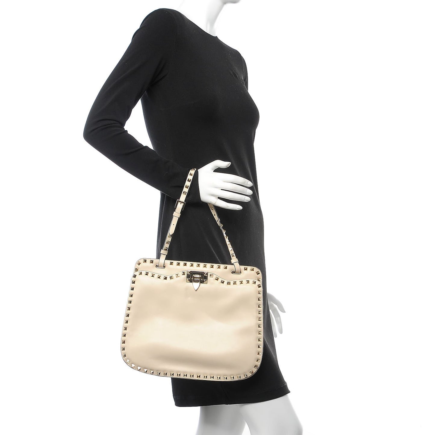 Vitello Rockstud Shoulder Satchel Ivory