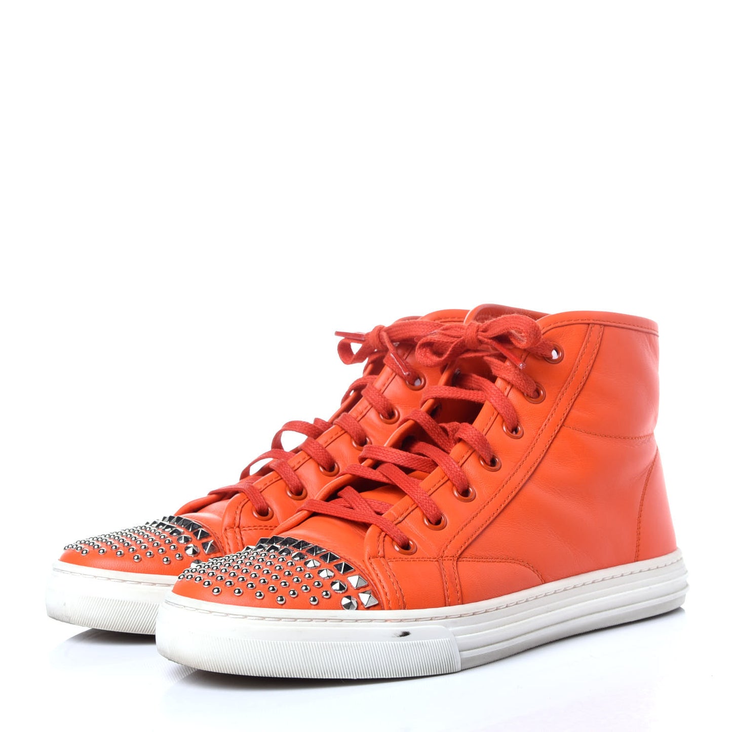 Nappa Studded Womens High Top Sneakers 36.5 Vibrant Orange