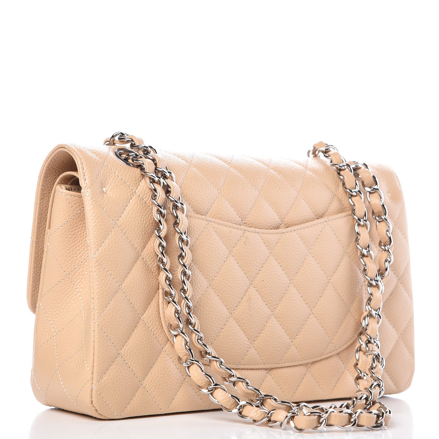 Caviar Quilted Medium Double Flap Beige Clair