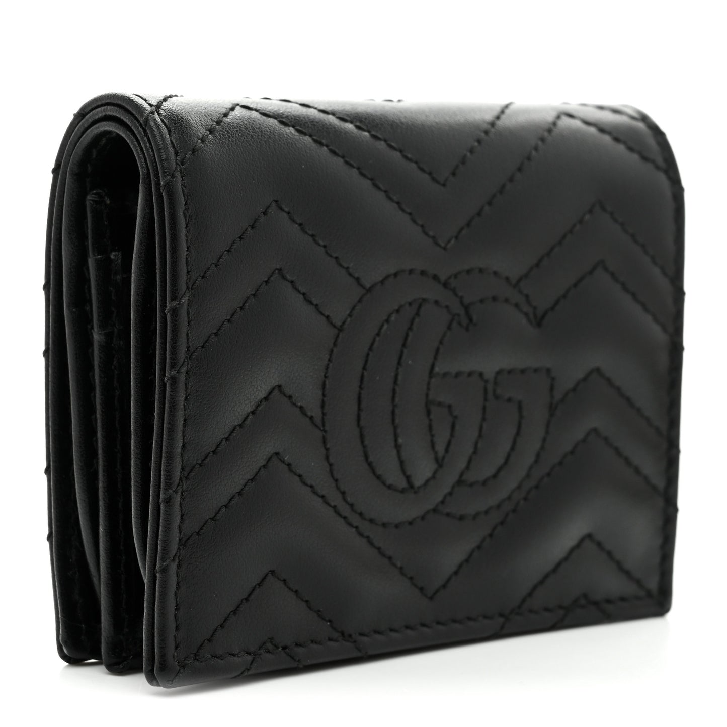 Calfskin Matelasse GG Marmont Card Case Wallet Black