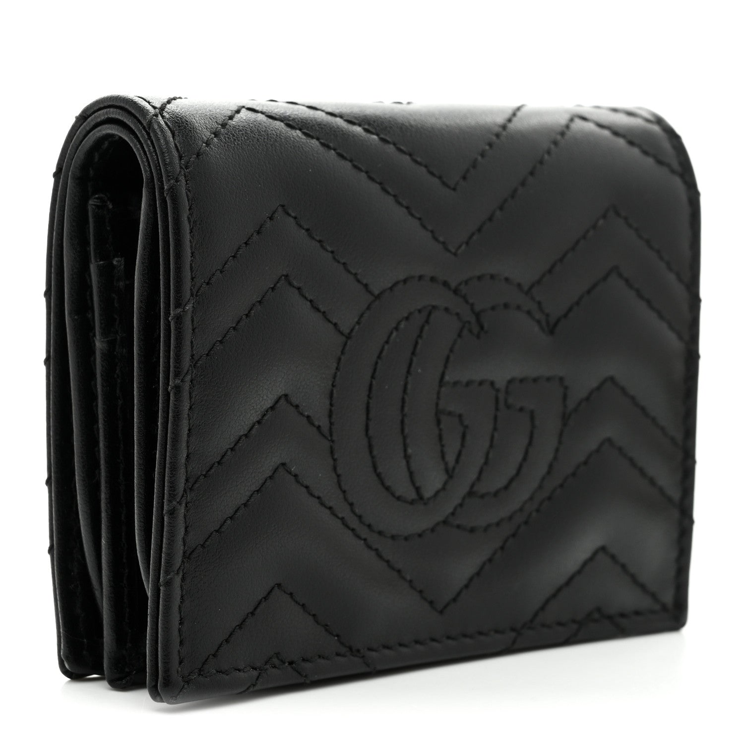 Gucci Calfskin Matelasse GG Marmont Card Case Wallet Black 3 of 8