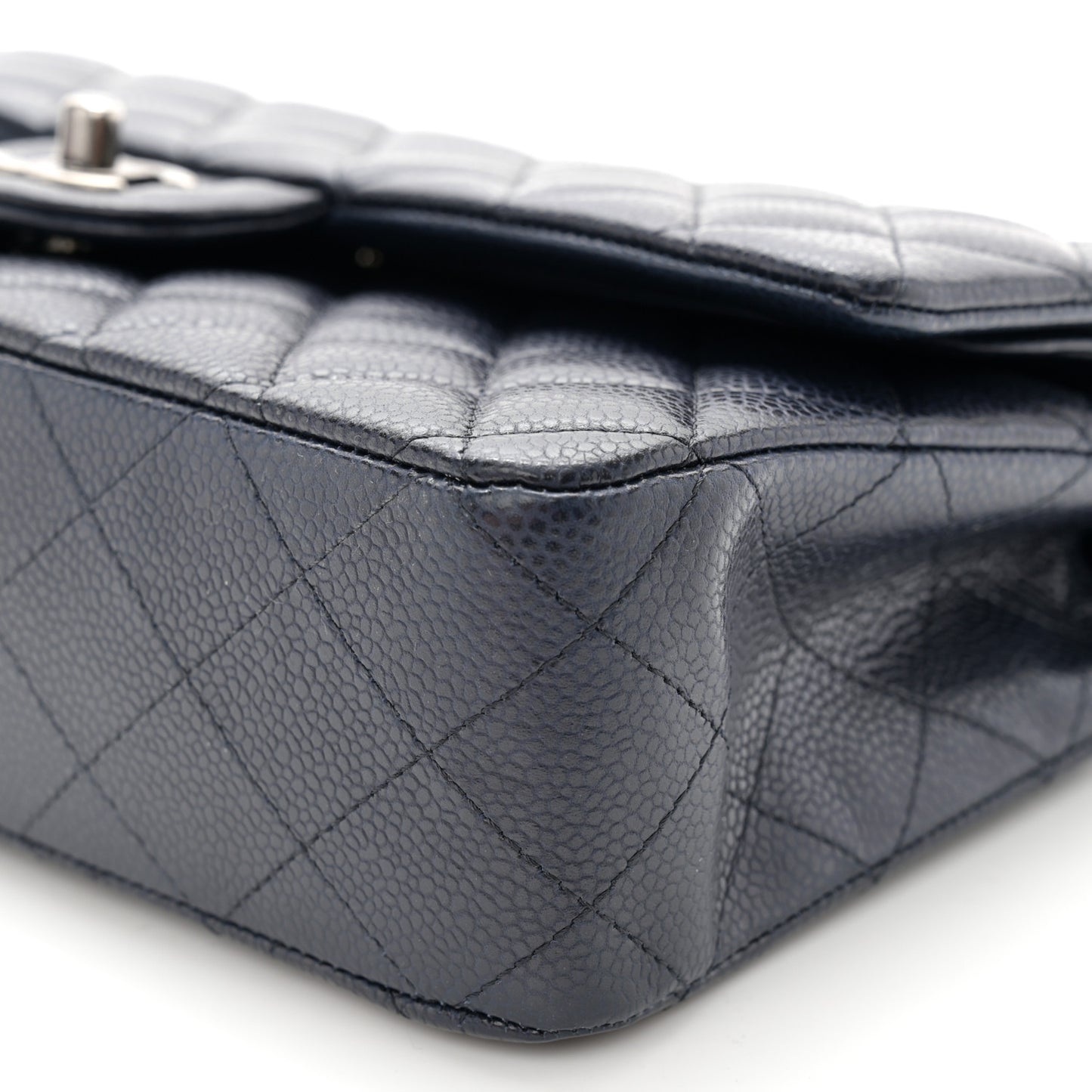 Caviar Quilted Medium Double Flap Navy