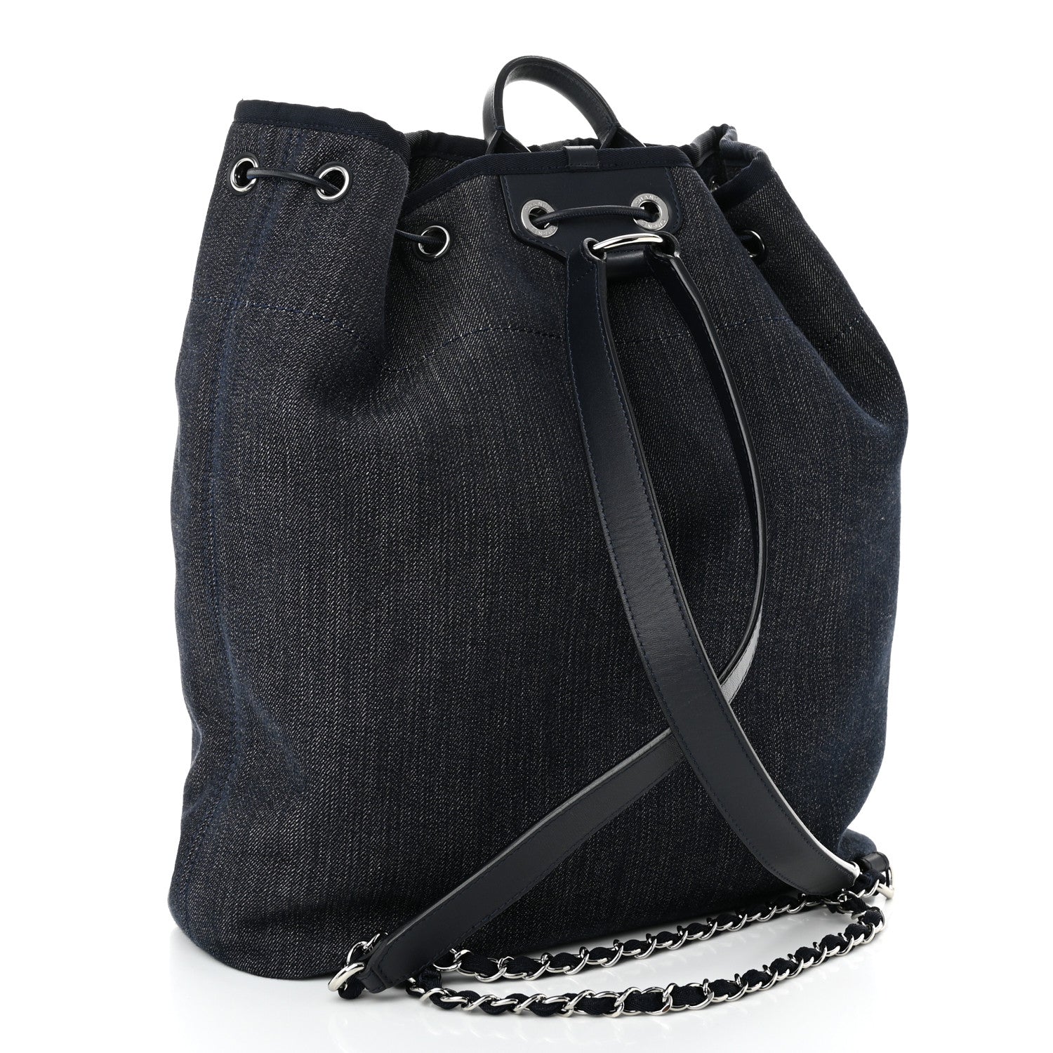 Chanel Denim Deauville Drawstring Bag Blue Orange 3 of 11