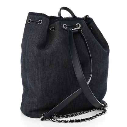 Chanel Denim Deauville Drawstring Bag Blue Orange 3 of 11