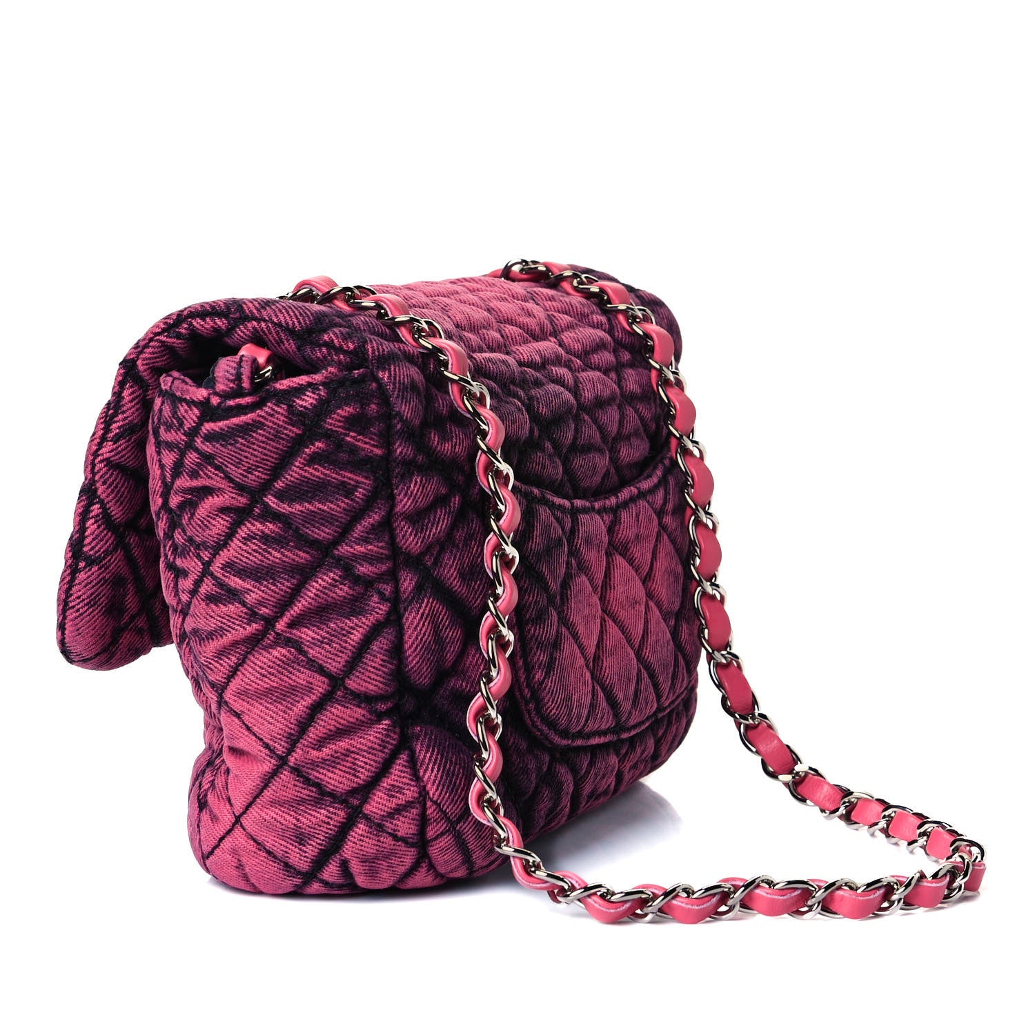 Chanel Washed Denim Quilted Small Denimpression Flap Red Black 3 of 12