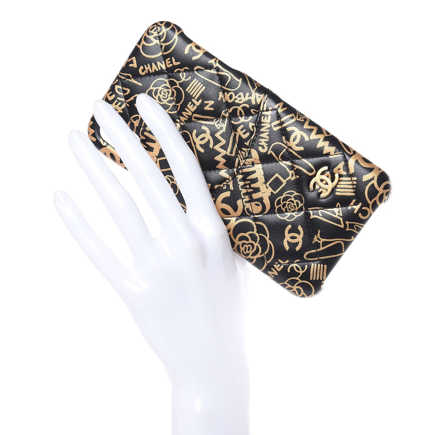 Chanel Lambskin Quilted iPhone X Max Coco Tech Egyptian Graffiti Case Black Gold 2 of 7