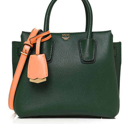 MCM Grained Calfskin Mini Milla Tote Green 8 of 10