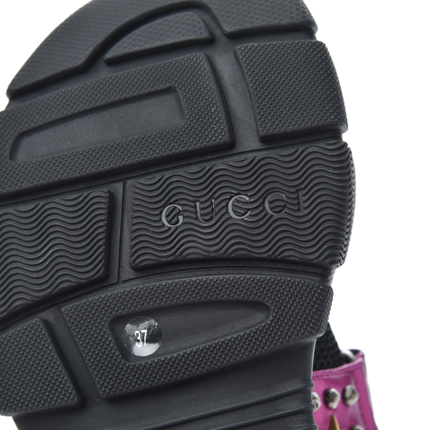 Gucci Nappa Mesh Crystal Embellished Studded Womens Aguru Sandals 37 Pink Black 8 of 15