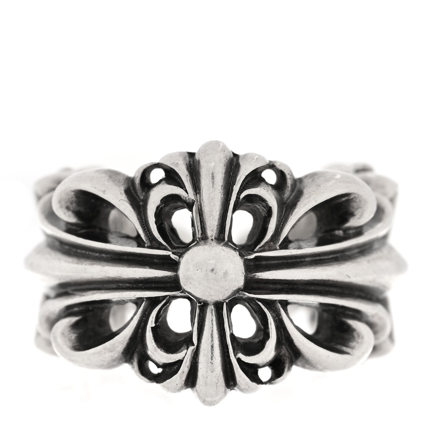 Chrome Hearts Sterling Silver Double Floral Cross Ring 56 7.5