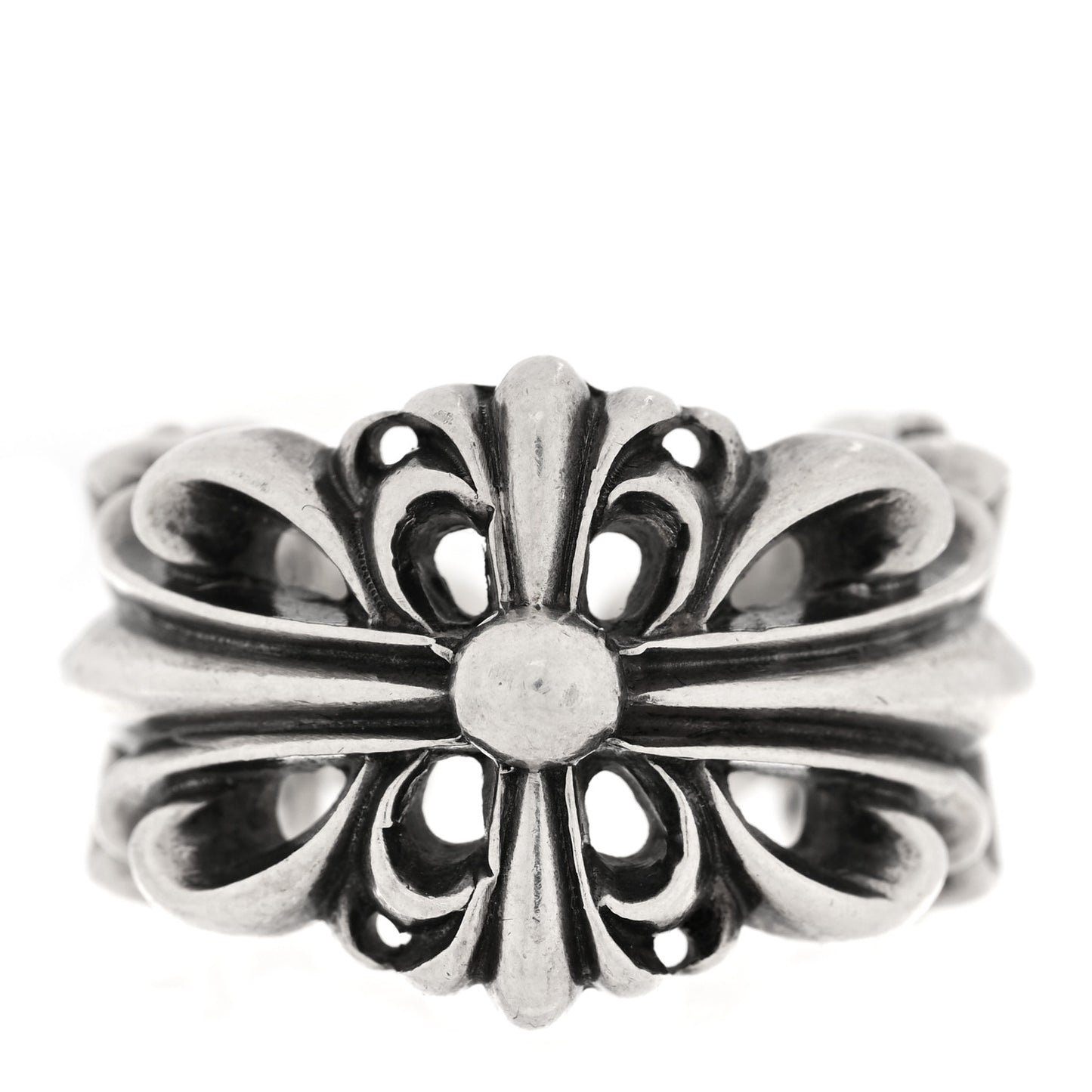 Sterling Silver Double Floral Cross Ring 56 7.5
