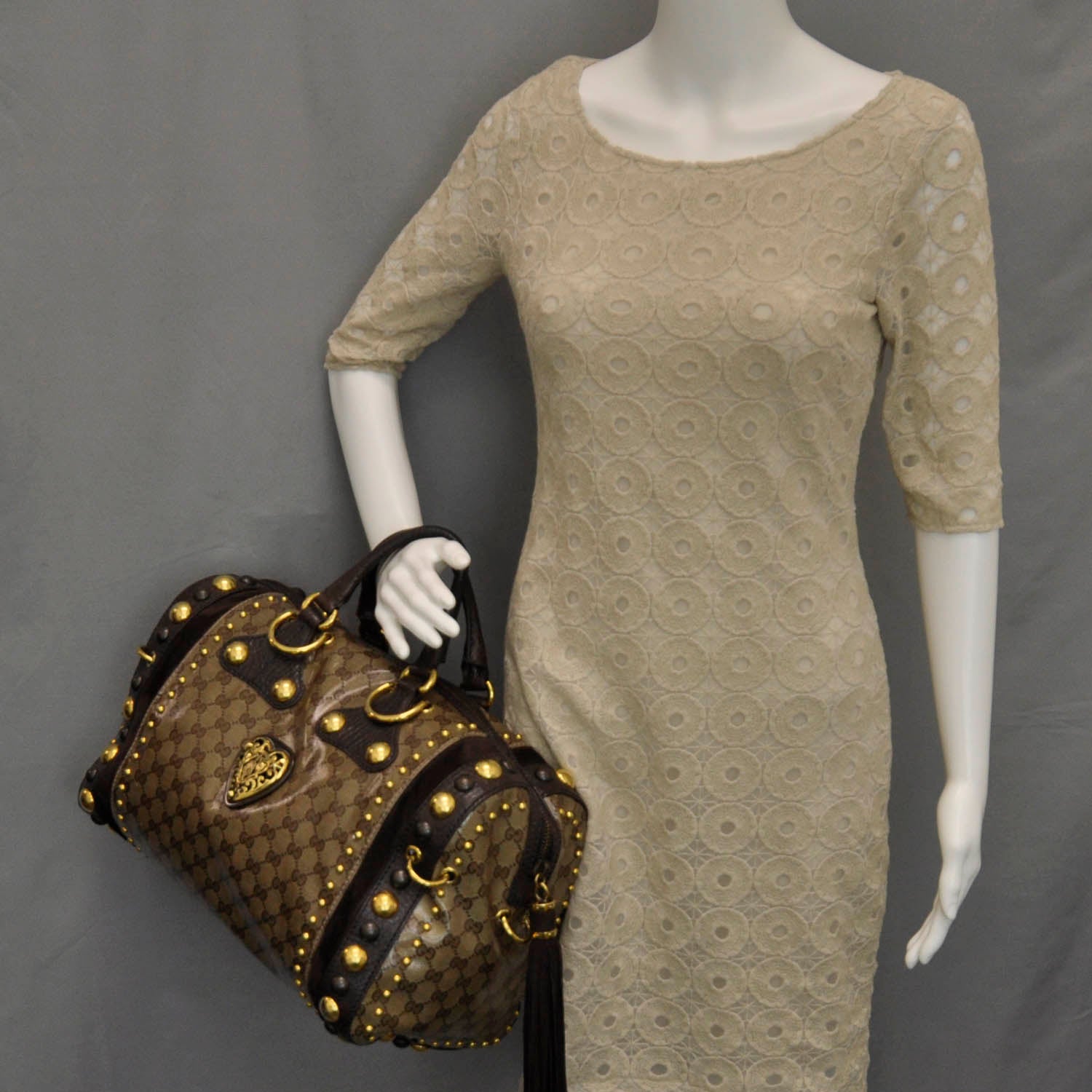 Gucci Crystal Monogram Studded Large Babouska Boston 2 of 10