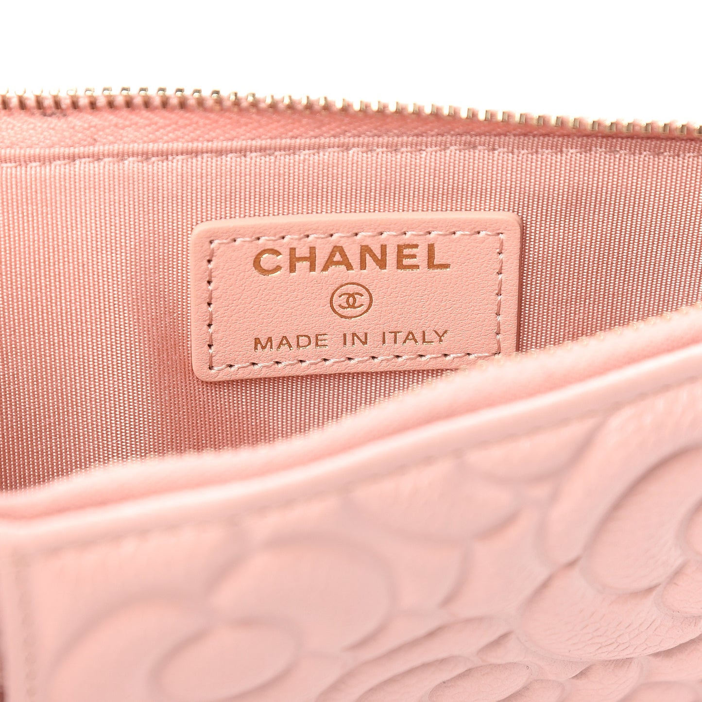Caviar Camellia Embossed Classic Flat Wallet Pouch Pink
