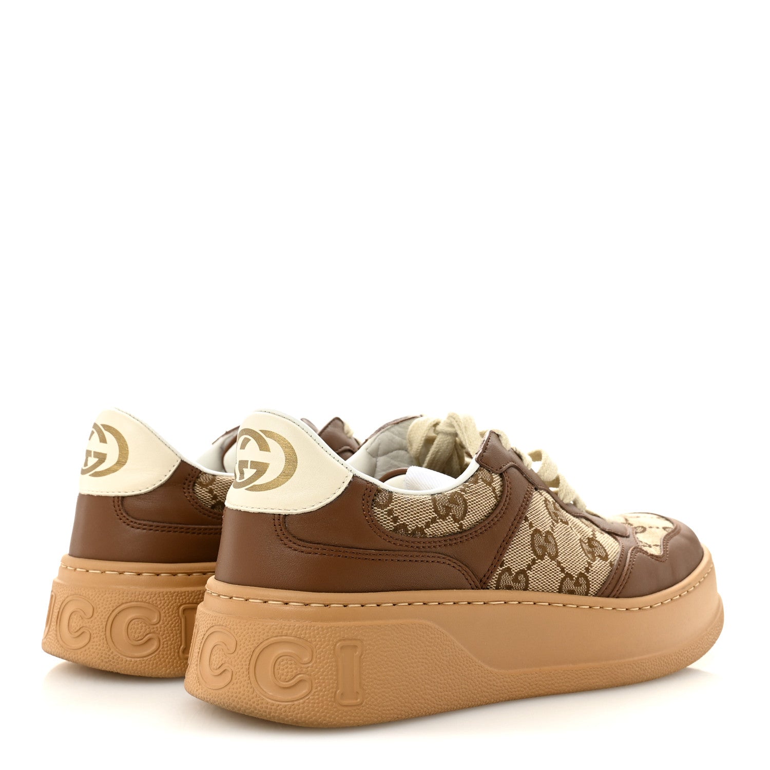 Gucci Calfskin GG Monogram Womens Platform 55mm Sneakers 38.5 Hezelnut Beige Ebony Mystic White 5 of 10