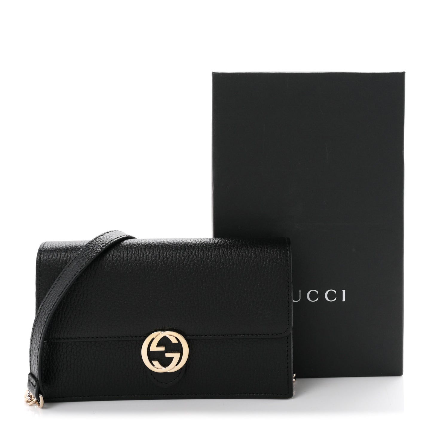 Dollar Calfskin Interlocking G Chain Wallet Black