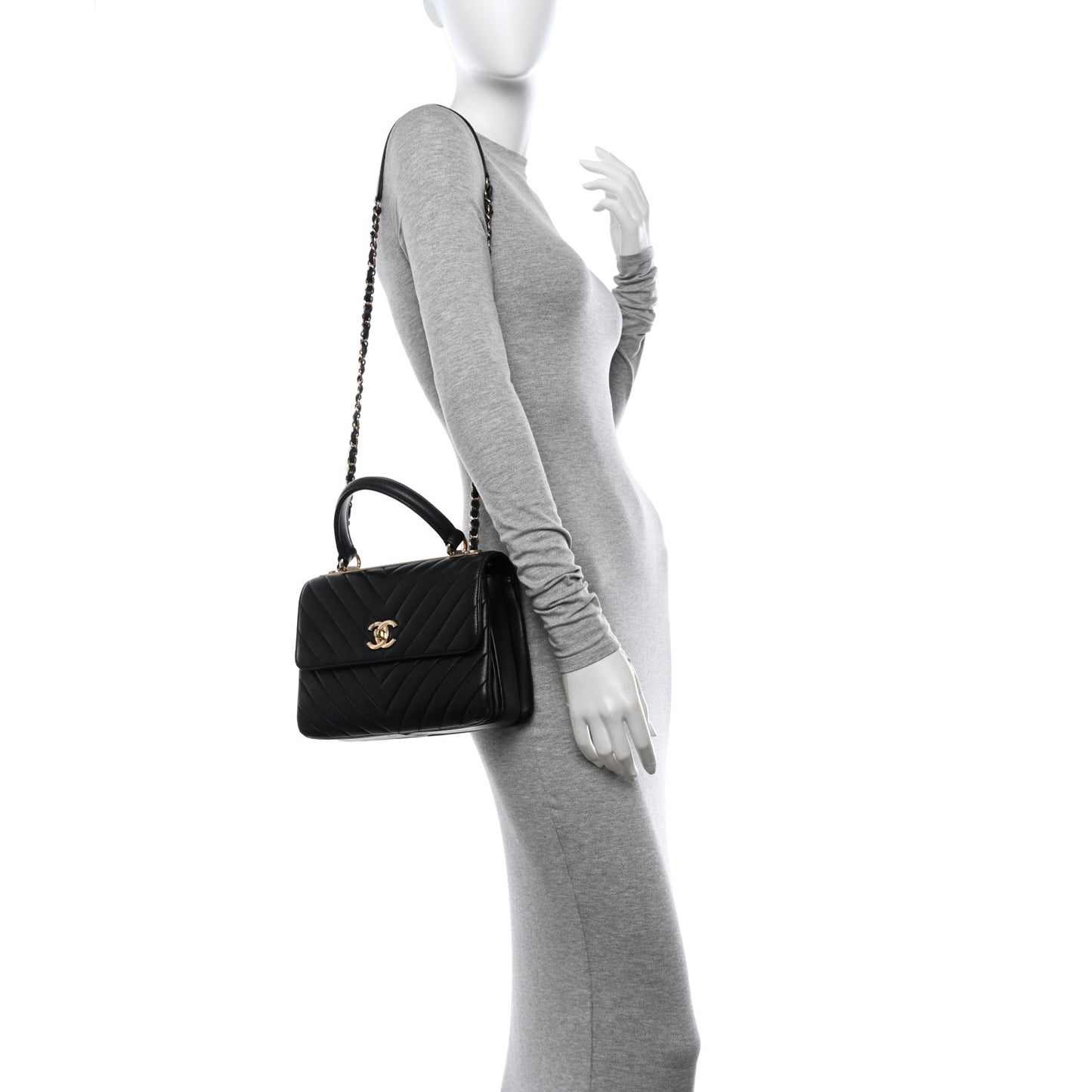Lambskin Chevron Quilted Small Trendy CC Dual Handle Flap Bag Black