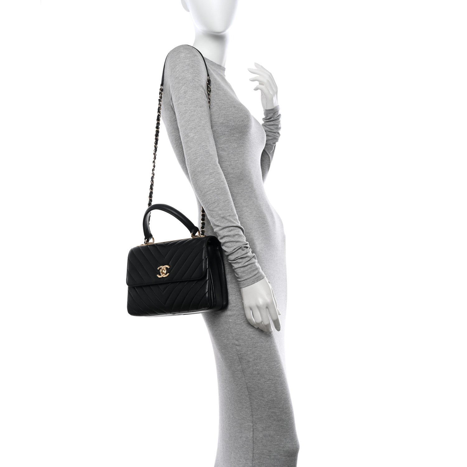 Chanel Lambskin Chevron Quilted Small Trendy CC Dual Handle Flap Bag Black 2 of 14