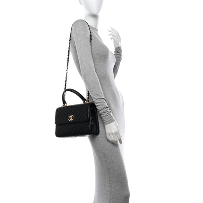Chanel Lambskin Chevron Quilted Small Trendy CC Dual Handle Flap Bag Black 2 of 14