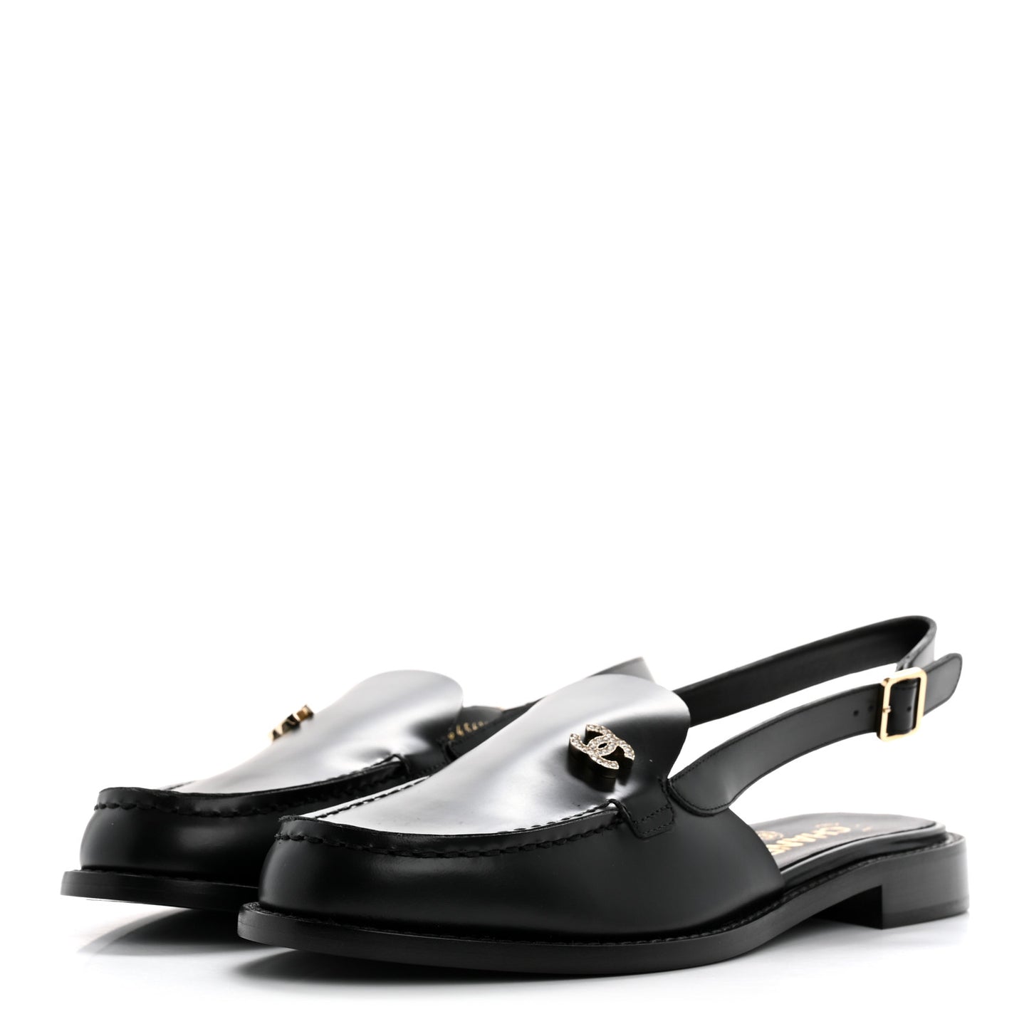 Calfskin Crystal Slingback Loafers 39 Black