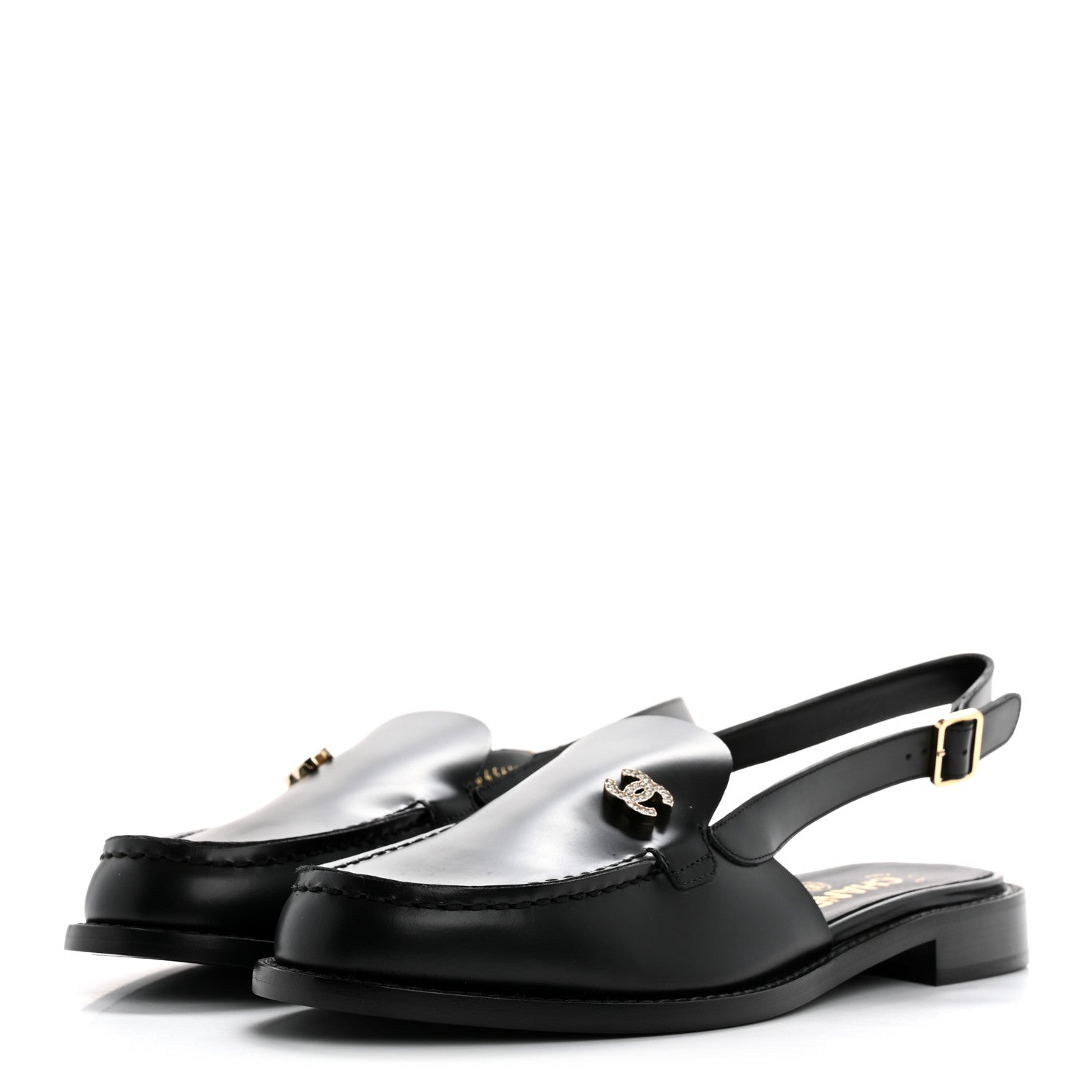 Chanel Calfskin Crystal Slingback Loafers 39 Black 4 of 10