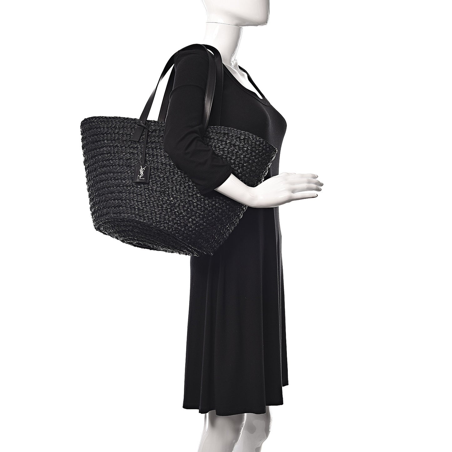 Raffia Medium Panier Bag Black