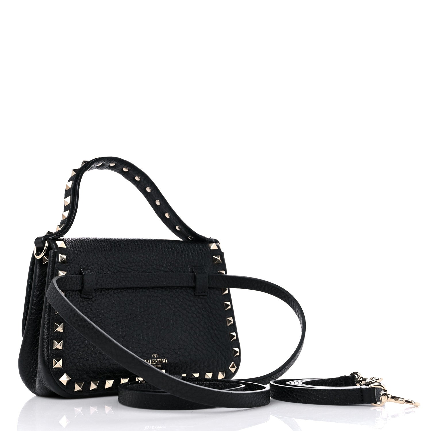 Valentino Garavani Grainy Calfskin Small Rockstud Top Handle Bag Black 3 of 11