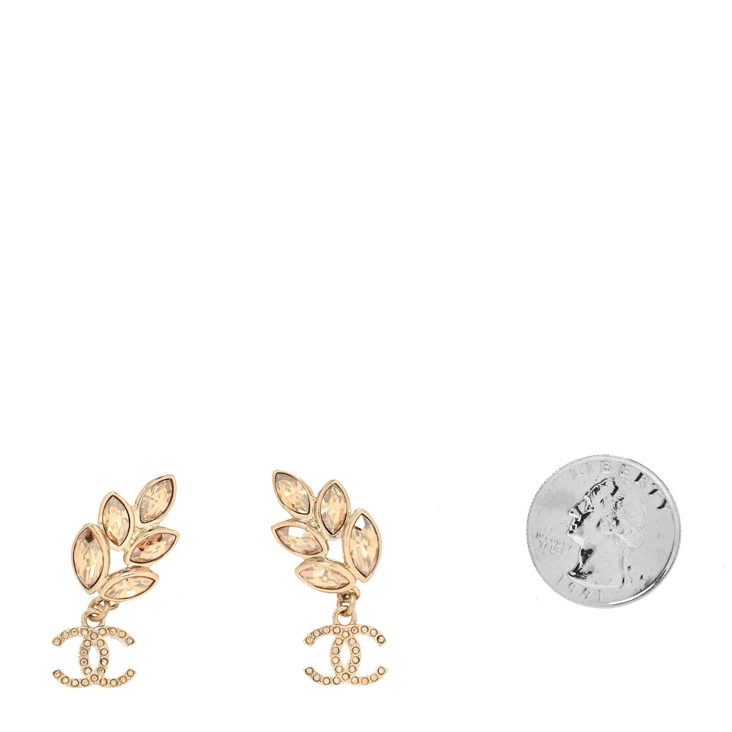 Chanel Crystal Sparkling Wheat CC Drop Earrings Gold 2 of 4