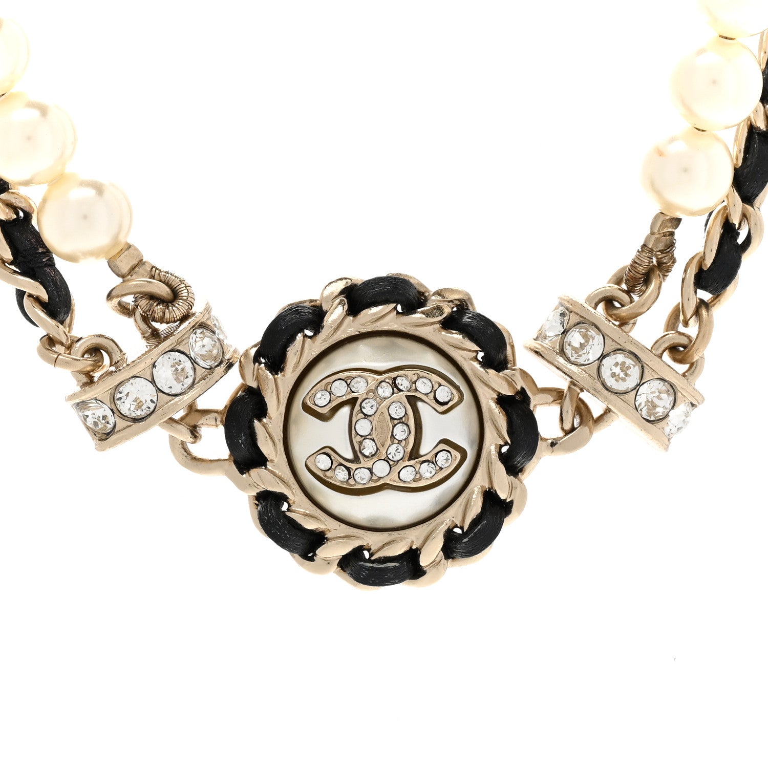 Chanel Pearl Crystal Lambskin CC Choker Gold Black 4 of 6