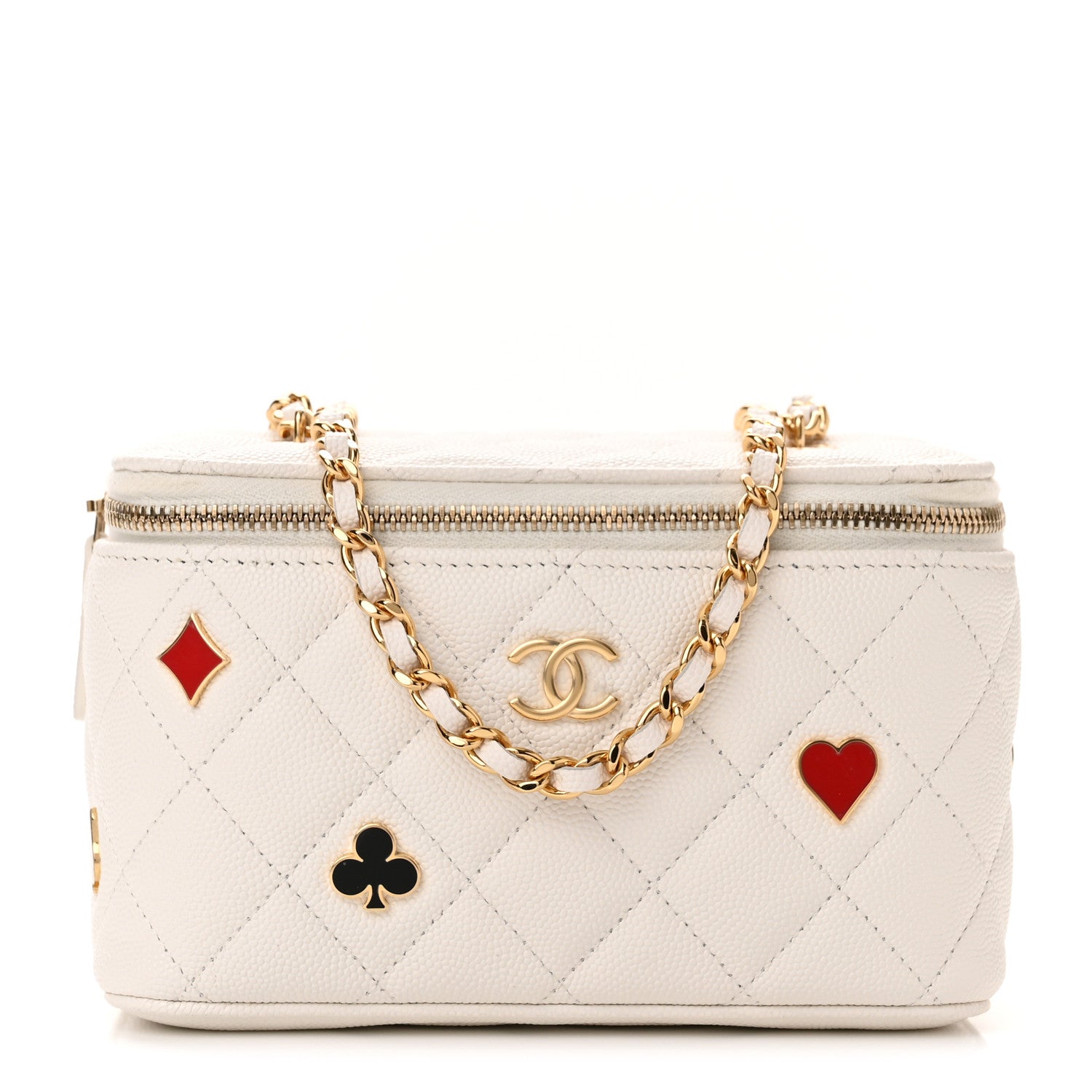Chanel Caviar Quilted Enamel Coco Casino Small Vanity Case With Chain White 1 of 11