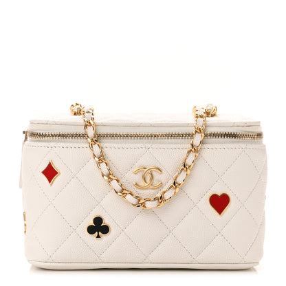 Chanel Caviar Quilted Enamel Coco Casino Small Vanity Case With Chain White 1 of 11