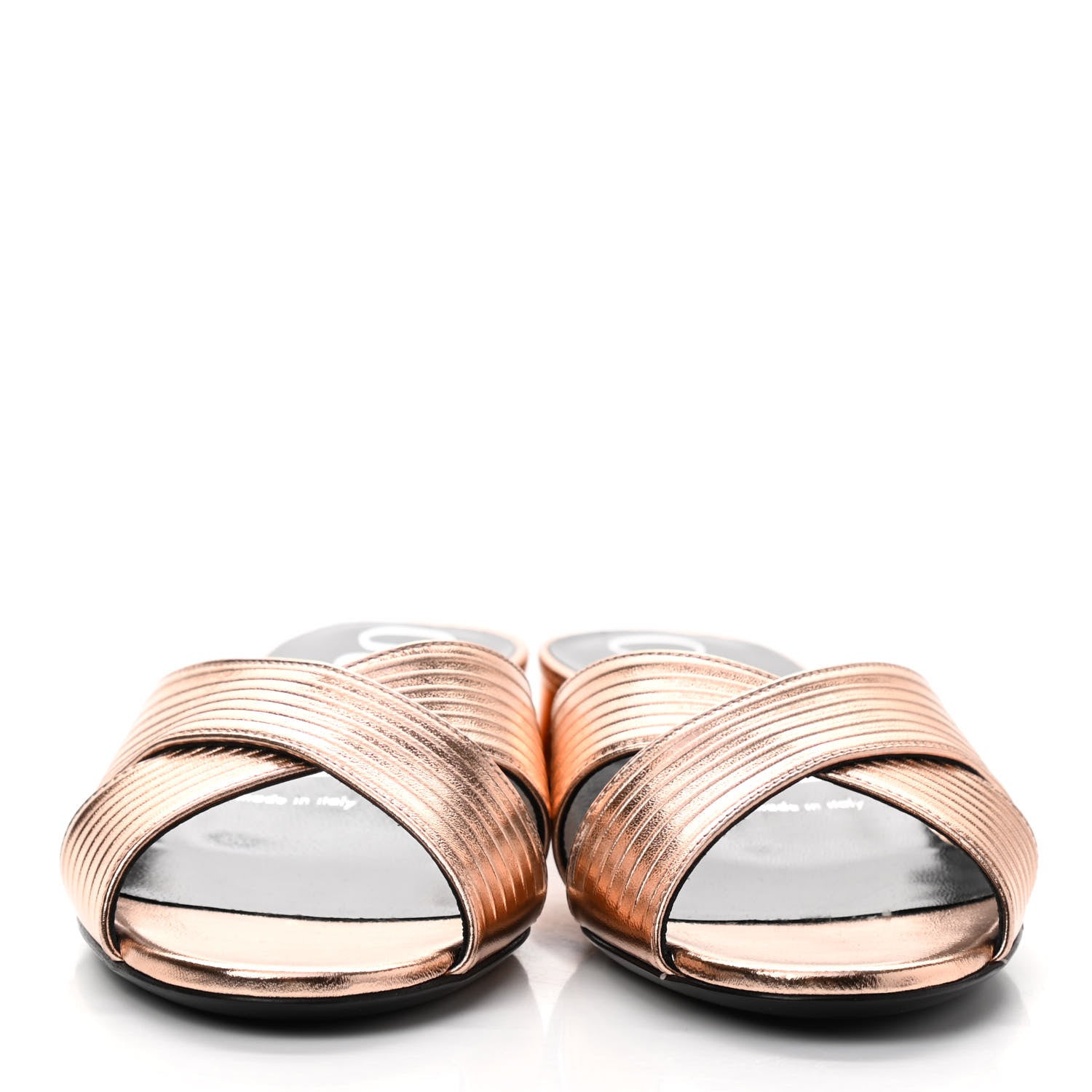 Gucci Metallic Nappa Crossover Flat Slide Sandals 37 Rose Gold 2 of 9