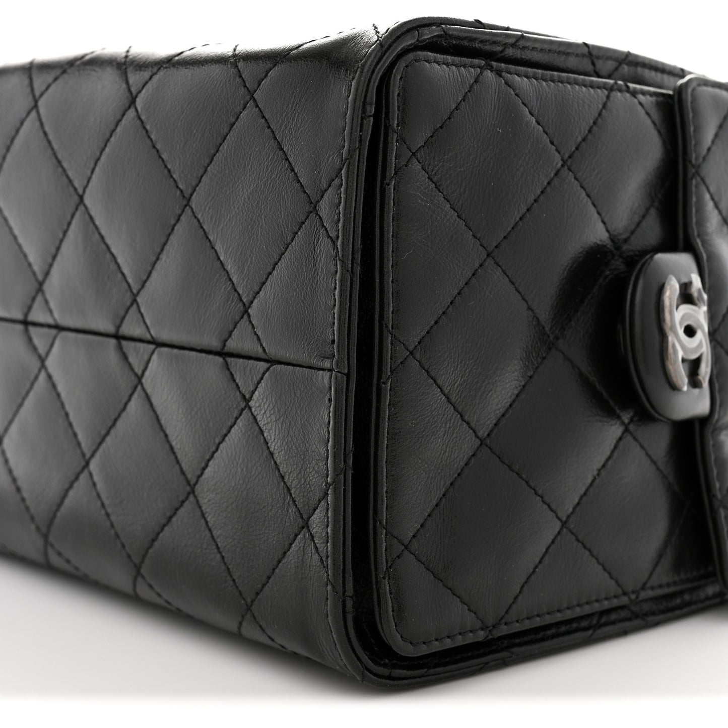 Shiny Crumpled Calfskin Quilted Small Chanel 25 Handbag Black
