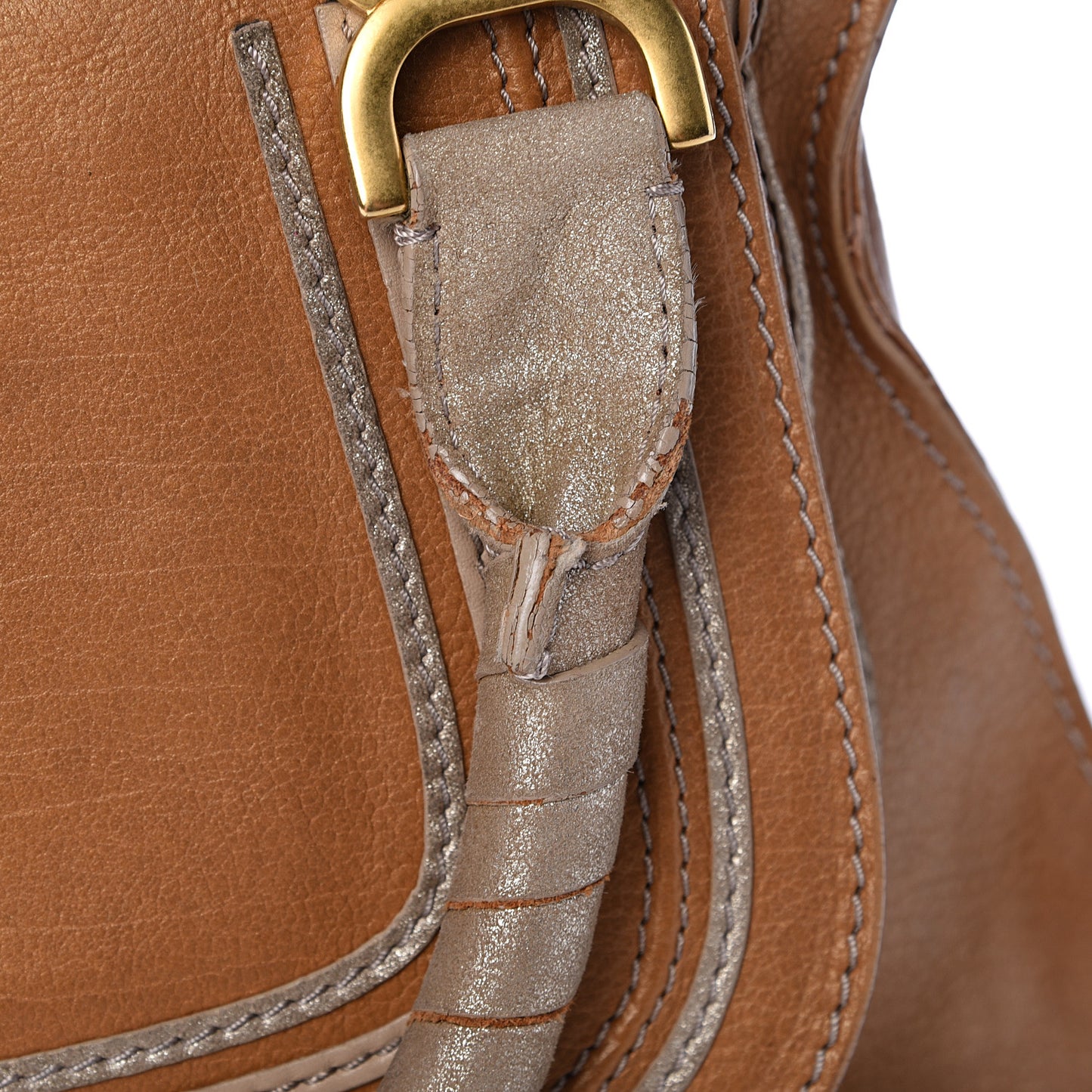 Metallic Calfskin Medium Marcie Satchel Brown