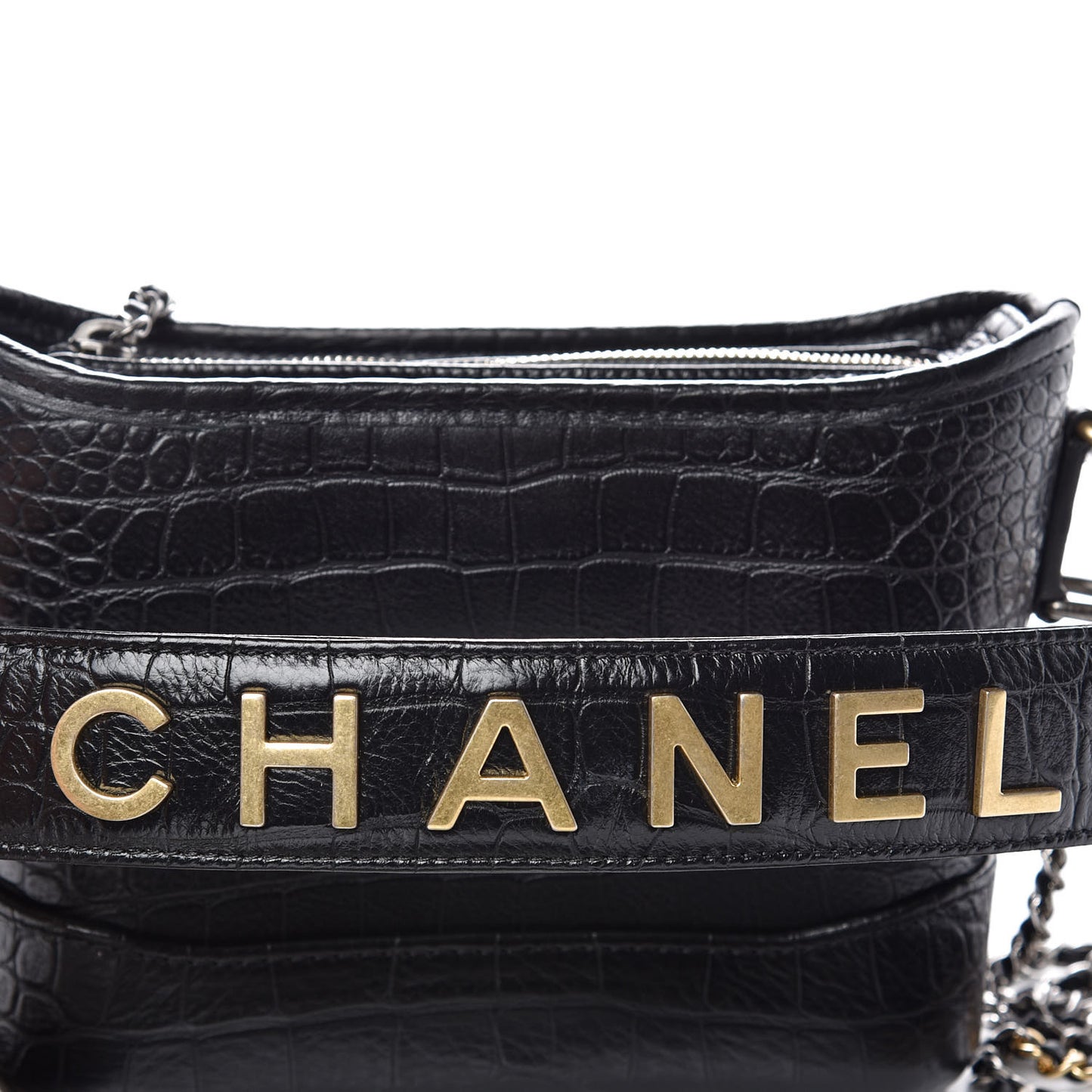 Calfskin Crocodile Embossed Small Gabrielle Cocodile Hobo Black