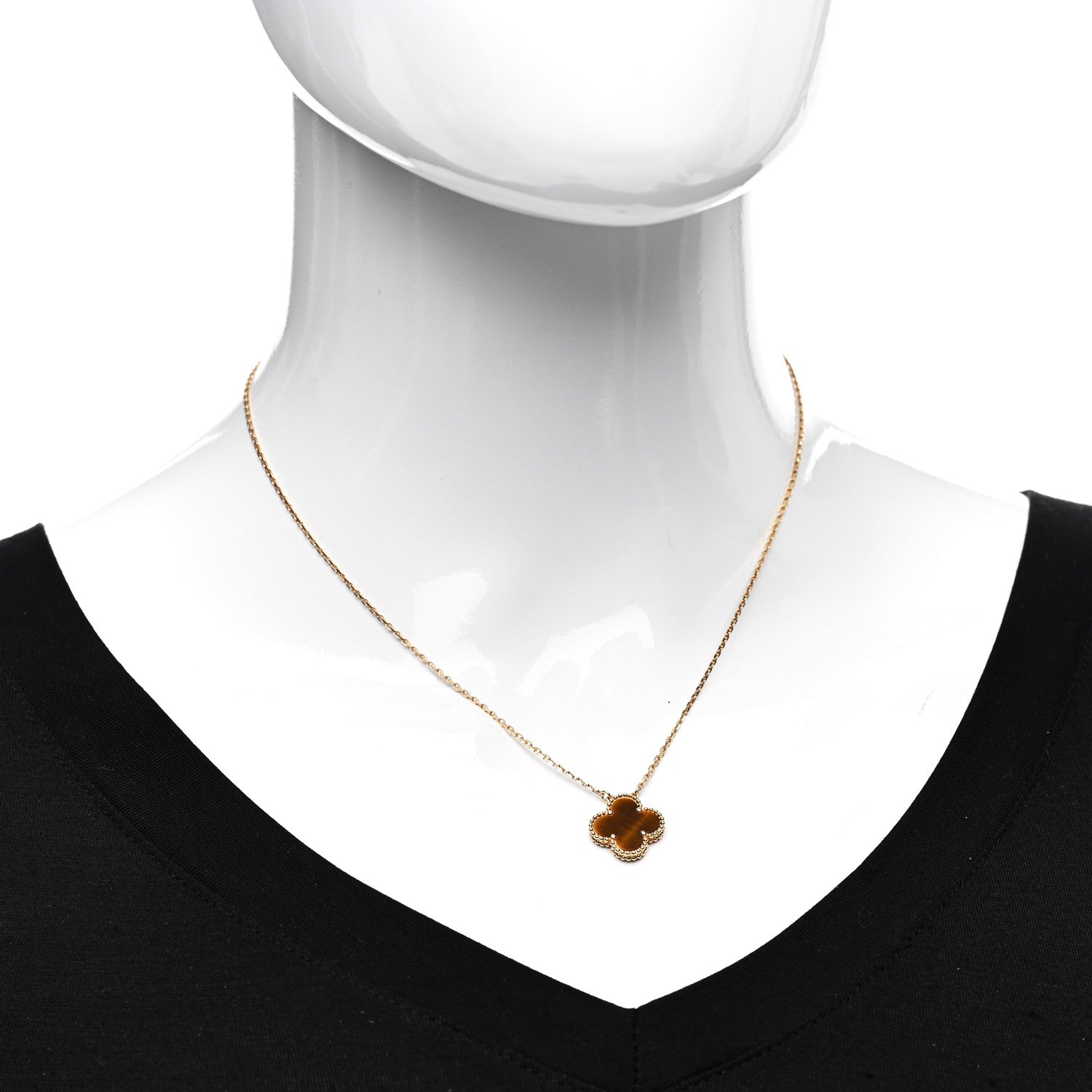 Van Cleef & Arpels 18K Yellow Gold Tiger Eye Vintage Alhambra Pendant Necklace 2 of 6