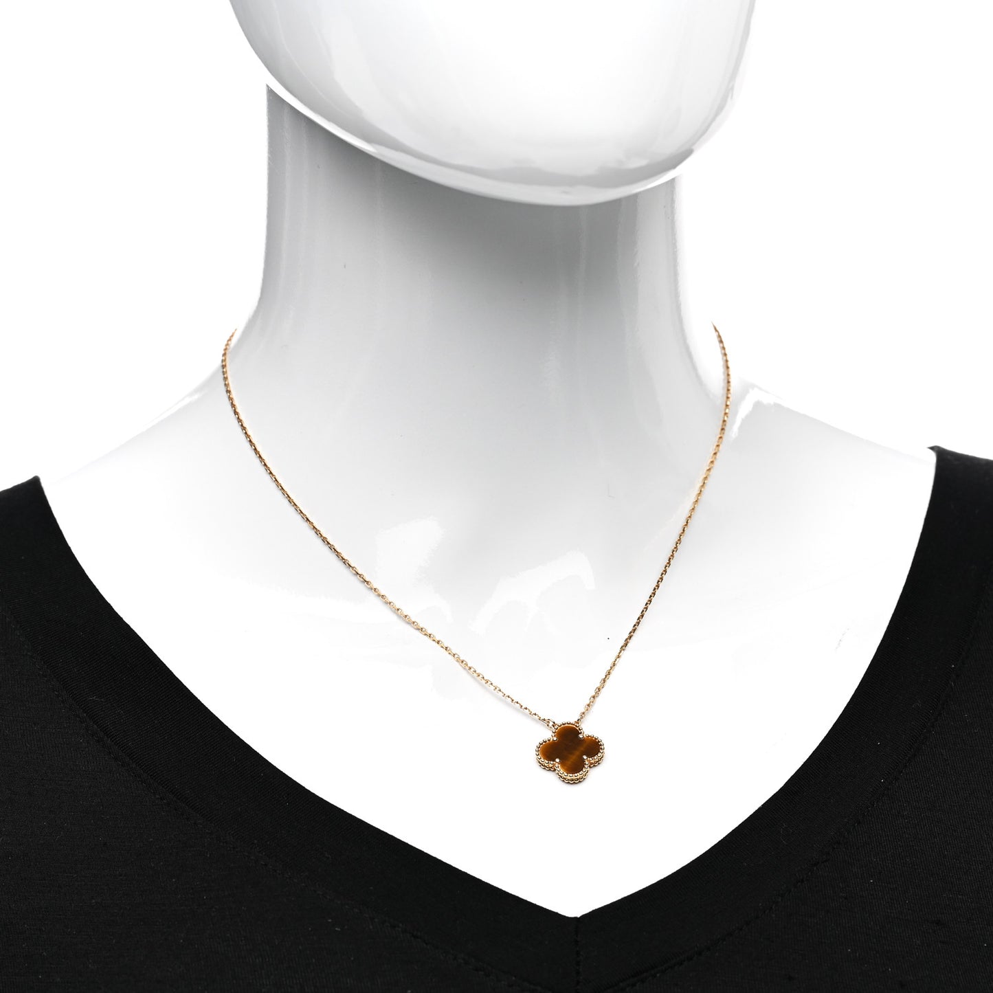 18K Yellow Gold Tiger Eye Vintage Alhambra Pendant Necklace